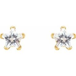 19188 / Earring / Set / Imitation White Cubic Zirconia / Star / 4 X 4 Mm / 14K Yellow / Pair / Threaded Backs Included / Polished / Youth Cz Star Earrings