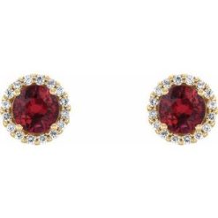 86509 / Earring / Set / Lab-Grown Ruby / Round / 5 Mm / 14K Yellow / Natural Diamond / Pair / Friction Backs Included / Polished / Lab-Grown Ruby And 1/8 Ctw Natural Diamond Earrings
