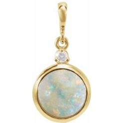 87438 / Pendant / Set / 14K Yellow / Round / Natural White Opal / 8Mm :: 0.03 Ct / Natural Diamond / I1