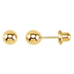 21505 / 14K Yellow / 5 Mm / Pair / Piercing Backs Included / Polished / Inverness Ball Stud Piercing Earrings