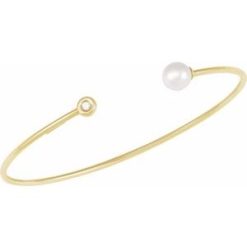 Brc919 / Bracelet / Set / 14K Yellow / Pearl / Cultured Freshwater Pearl / Natural Diamond / 6Mm :: .03 Ct / I1