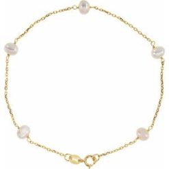 Brc1810 / Bracelet / Set / 14K Yellow / Pearl / Cultured White Freshwater Pearl / 4.25 Mm / 7 In / Polished / Cultured White Pearl Station Bracelet