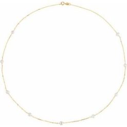 Ch181 / Necklace / Set / 14K Yellow / Pearl / Cultured White Freshwater Pearl / 4.2 Mm / 18 In / Polished / Cultured White Pearl Station Necklace