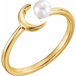 6494 / Ring / Set / 14K Yellow / Cultured White Freshwater Pearl / Pearl / 4.0-4.5 Mm / Polished / Cultured White Freshwater Pearl Crescent Moon Ring