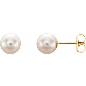1608 / Earring / Set / Cultured White Freshwater Pearl / Pearl / 7.0-7.5 Mm / 14K Yellow / Pair / Friction Backs Included / Polished / Cultured White Freshwater Pearl Earrings