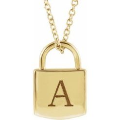 87184 / Necklace / 14K Yellow / 12.02 X 8 Mm / 16-18 In / Polished / Engravable Lock Necklace