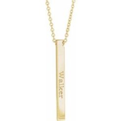 87619 / Necklace / 14K Yellow / 3-Sided / 35 X 3 Mm / 16-18 In / Polished / Engravable Three-Sided Bar Necklace