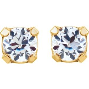 21506 / 14Kygp14kw / Set / Round / Imitation White Cubic Zirconia / Pair / 2 Mm / Piercing / Piercing Backs Included / 4-Prong / Polished / Cubic Zirconia Piercing Earrings