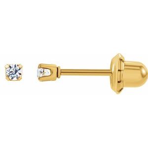 21506 / 14Kygp14kw / Set / Round / Imitation White Cubic Zirconia / Pair / 2 Mm / Piercing / Piercing Backs Included / 4-Prong / Polished / Cubic Zirconia Piercing Earrings