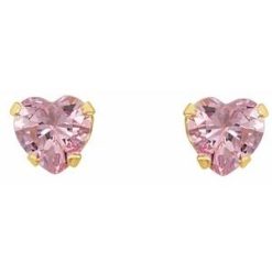 19132 / 14K Yellow / Set / Heart / Imitation Pink Cubic Zirconia / Pair / 4 X 3.5 Mm / Threaded / Threaded Backs Included / 4-Prong / Polished / Heart Earrings With Backs