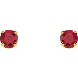 651643 / 14K Yellow / Set / Round / Imitation Ruby / Pair / 3 Mm / Threaded / Threaded Backs Included / 4-Prong / Polished / Youth Earrings With Backs