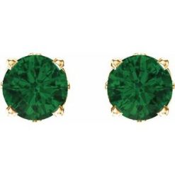 1924 / 14K Yellow / Set / Round / Lab-Grown Emerald / Pair / 4 Mm / Friction / Friction Backs Included / 4-Prong / Polished / Scroll Setting Stud Earrings