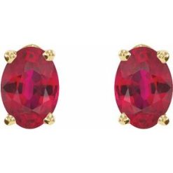 1870 / 14K Yellow / Set / Oval / Lab-Grown Ruby / Pair / 6 X 4 Mm / Friction / Friction Backs Included / 4-Prong / Polished / Lab-Grown Ruby 4-Prong Earrings