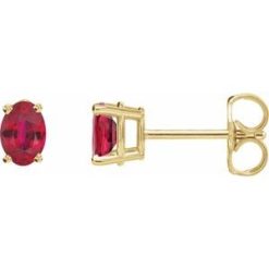 1870 / 14K Yellow / Set / Oval / Lab-Grown Ruby / Pair / 6 X 4 Mm / Friction / Friction Backs Included / 4-Prong / Polished / Lab-Grown Ruby 4-Prong Earrings