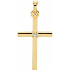 R42326 / Pendant / Set / 14K Yellow / Round / Natural Aquamarine / 1.5 Mm / Polished / Cross Pendant