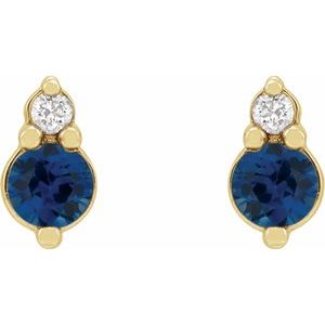87692 / Earring / Set / Natural Blue Sapphire / Round / 3 Mm / 14K Yellow / Natural Diamond / Pair / Friction Backs Included / Polished / Natural Blue Sapphire And .03 Ctw Natural Diamond Earrings