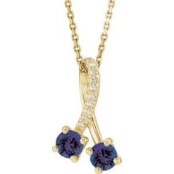 86728 / Necklace / Set / 14K Yellow / Round / Natural Blue Sapphire / 4Mm :: 0.05 Ctw / Natural Diamond / I1