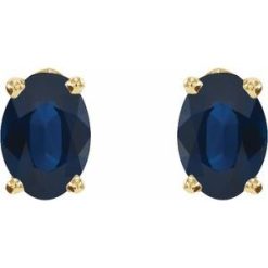 1870 / 14K Yellow / Set / Oval / Lab-Grown Blue Sapphire / Pair / 6 X 4 Mm / Friction / Friction Backs Included / 4-Prong / Polished / Lab-Grown Blue Sapphire 4-Prong Earrings