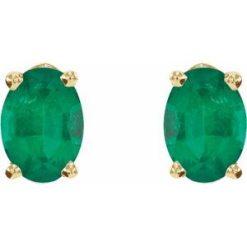 1870 / 14K Yellow / Set / Oval / Lab-Grown Emerald / Pair / 7 X 5 Mm / Friction / Friction Backs Included / 4-Prong / Polished / Lab-Grown Emerald 4-Prong Earrings