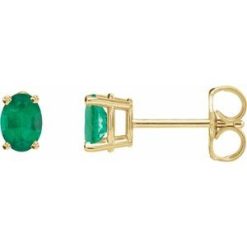 1870 / 14K Yellow / Set / Oval / Lab-Grown Emerald / Pair / 7 X 5 Mm / Friction / Friction Backs Included / 4-Prong / Polished / Lab-Grown Emerald 4-Prong Earrings