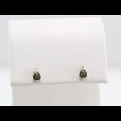 87692 / Earring / Set / Natural Green Sapphire / Round / 3 Mm / 14K Yellow / Natural Diamond / Pair / Friction Backs Included / Polished / Natural Green Sapphire And .03 Ctw Natural Diamond Earrings