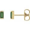 88107 / 14K Yellow / Set / Straight Baguette / Lab-Grown Aqua Sapphire / Pair / 4 X 2 Mm / Friction / Friction Backs Included / Polished / Natural Aqua Sapphire Channel-Set Earring