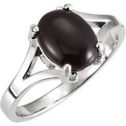 7653 / Ring / Set / 14K White / Natural Moss Agate / Oval / 10 X 8 Mm / Polished / Moss Agate Cabochon Ring