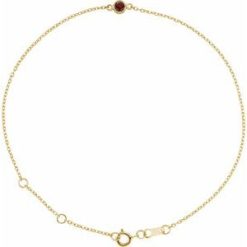 Brc808 / Bracelet / 14K Yellow / Set / 1-Stone / Natural Mozambique Garnet / Round / 3 Mm / 8.7 X 4.8 Mm / 6 1/2-7 1/2 In / Polished / Natural Mozambique Garnet Bezel-Set Solitaire Bracelet