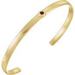 Brc764 / Bracelet / Set / 14K Yellow / Round / Natural Mozambique Garnet / 3 Mm / 6 In / Polished / Natural Mozambique Garnet Cuff Bracelet