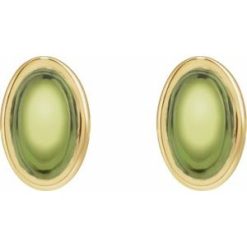 23489 / 14K Yellow / Set / Oval / Natural Peridot / Pair / 6 X 4 Mm / Friction / Friction Backs Included / Bezel / Polished / Natural Peridot Bezel Earrings