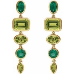 689319 / Earring / Set / Natural Peridot / Emerald / 8 X 6 Mm / 14K Yellow / Lab-Grown Emerald / Pair / Friction Backs Included / Polished / Natural Multi-Gemstone Dangle Earrings