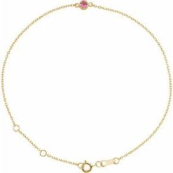 Brc808 / Bracelet / 14K Yellow / Set / 1-Stone / Natural Pink Tourmaline / Round / 3 Mm / 8.7 X 4.8 Mm / 6 1/2-7 1/2 In / Polished / Natural Pink Tourmaline Bezel-Set Solitaire Bracelet