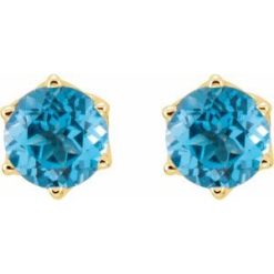 28808 / Earring / Set / Natural Swiss Blue Topaz / Round / 6 Mm / 14K Yellow / Pair / Friction Backs Included / Polished / Natural Swiss Blue Topaz Earrings With Backs