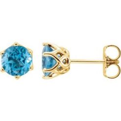 28808 / Earring / Set / Natural Swiss Blue Topaz / Round / 6 Mm / 14K Yellow / Pair / Friction Backs Included / Polished / Natural Swiss Blue Topaz Earrings With Backs