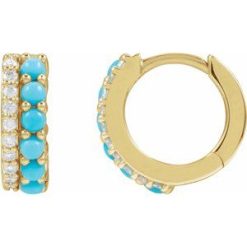 88701 / Earring / Set / Natural White Opal / Round / 2 Mm / 14K Yellow / Natural Diamond / Pair / Hinged / Polished / Natural White Opal And 1/8 Ctw Natural Diamond Huggie Earrings