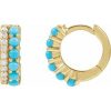 88701 / Earring / Set / Natural Turquoise / Round / 2 Mm / 14K Yellow / Natural Diamond / Pair / Hinged / Polished / Natural Turquoise And 1/8 Ctw Natural Diamond Huggie Earrings