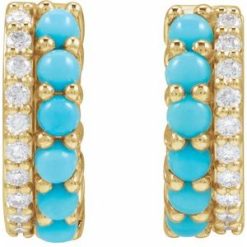 88701 / Earring / Set / Natural White Opal / Round / 2 Mm / 14K Yellow / Natural Diamond / Pair / Hinged / Polished / Natural White Opal And 1/8 Ctw Natural Diamond Huggie Earrings