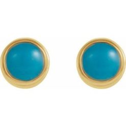 2000316 / Earring / Set / Natural Turquoise / Round / 3 Mm / 14K Yellow / Pair / Friction Backs Included / Polished / Natural Turquoise Bezel-Set Earrings