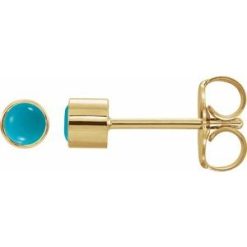 2000316 / Earring / Set / Natural Turquoise / Round / 3 Mm / 14K Yellow / Each / Friction Back Included / Polished / Natural Turquoise Bezel-Set Earring