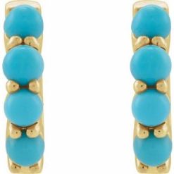 87181 / Earring / Set / 14K Yellow / Natural Turquoise / Round / 14.7 Mm / 3 Mm / 3 Mm / Pair / Hinged / Polished / Natural Turquoise Cabochon Hinged Hoop Earrings