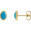 23489 / 14K Yellow / Set / Oval / Natural Turquoise / Pair / 6 X 4 Mm / Friction / Friction Backs Included / Bezel / Polished / Natural Cabochon Turquoise Bezel Earrings