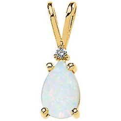 61972 / Pendant / Set / 14K Yellow / Pear / Natural White Opal / 9 X 6Mm :: 0.02 Ct / Natural Diamond / I1
