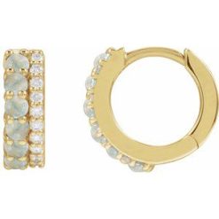 88701 / Earring / Set / Natural White Opal / Round / 2 Mm / 14K Yellow / Natural Diamond / Pair / Hinged / Polished / Natural White Opal And 1/8 Ctw Natural Diamond Huggie Earrings