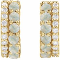 88701 / Earring / Set / Natural White Opal / Round / 2 Mm / 14K Yellow / Natural Diamond / Pair / Hinged / Polished / Natural White Opal And 1/8 Ctw Natural Diamond Huggie Earrings