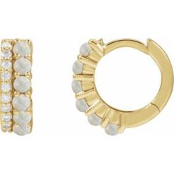 88701 / Earring / Set / Natural White Opal / Round / 2 Mm / 14K Yellow / Natural Diamond / Pair / Hinged / Polished / Natural White Opal And 1/8 Ctw Natural Diamond Huggie Earrings