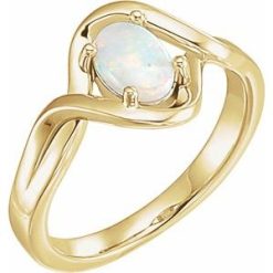 71935 / Ring / Set / 14K Yellow / Natural White Opal / Oval / 7 X 5 Mm / Polished / Natural White Opal Ring