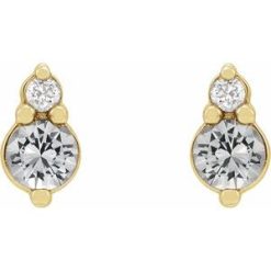 87692 / Earring / Set / Natural White Sapphire / Round / 3 Mm / 14K Yellow / Natural Diamond / Pair / Friction Backs Included / Polished / Natural White Sapphire And .03 Ctw Natural Diamond Earrings