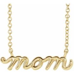 87396 / Necklace / 14K Yellow / 18.35 X 5 Mm / 18 In / Polished / Petite Mom Script Necklace