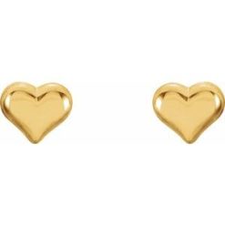 192027 / Earring / 14K Yellow / Pair / Threaded Backs Included / Polished / Puffed Heart Earrings