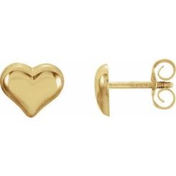192027 / Earring / 14K Yellow / Pair / Threaded Backs Included / Polished / Puffed Heart Earrings